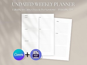 Weekly Planner Pages: Undated Lined Sections With Goals (editable Canva Template) - Etsy