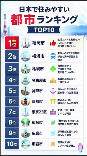 日本で一番住みやすい都市ランキングTOP10 🇯🇵住むならどこ？意外な結果に驚き…！