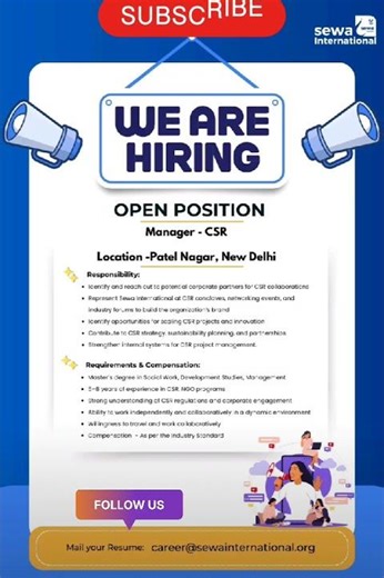 NGO CSR Manager Hiring 2025 | Delhi Job Alert 🚨