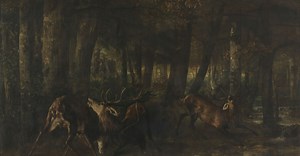 Le rut du printemps, combat de cerfs de Gustave Courbet - Reproduction tableau