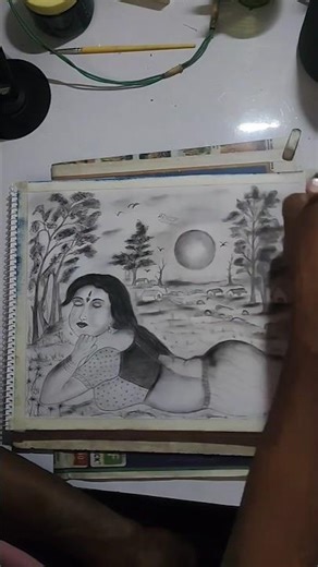 how to draw natural scenery painting and pencil sketching drawing 🔥🥰🙏#drawing #shortsfeed #shorts