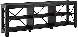 Henn&Hart Rectangular TV Stand for TV's up to 80" in Black, Electric Fireplace TV Stands for the Living Room