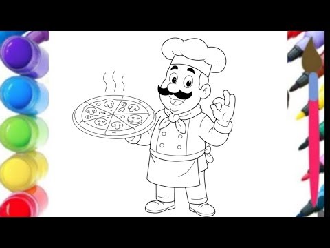 Drawing and Coloring Cute Chef with Pizza | Easy Coloring for Kids