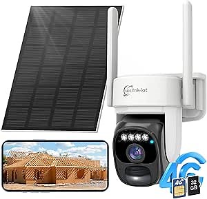 4G LTE Solar Cellular Security Camera, U.S. Local SIM&SD Card Included, No WiFi Needed, 2K Live Video, 360° Full View, Color Night Vision, PIR Motion Sensor, Flashlight&Siren Alerts