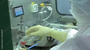 Chemical scientist doing laboratory research on modern equipment. Pharmaceutical laboratory experiment. Scientific research in medical lab Stock Video