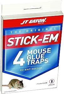 Stick-Em Mouse Glue Trap – Effective Mouse Control Adhesive Board – Non-Toxic, Ready-to-Use Pest Trap – Compact Size for Indoor Use