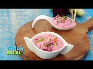 चुकंदर ककड़ी और टमाटर का रायता (Beetroot Cucumber and Tomato Raita) by Tarla Dalal