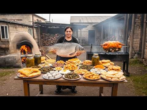 Azerbaijani Village Feast | 30kg Fish, Whole Turkey, Homemade Bread