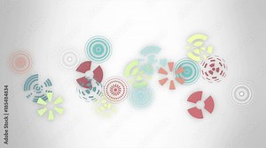 Abstract multicolored round animation, hi-tech background with circles. Transparent fill up monitor. Futuristic Sci-Fi HUD effect. Central sight of wheels in technology. Mechanical gears on white.