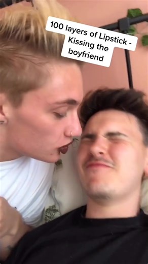 Pt 2 of 100 layers of lipstick challenge! Kissing the boyfriend 😂💄 #ukcomedy #makeup #challenge #comedy