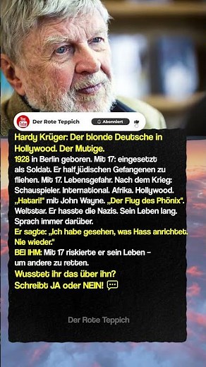Hardy Krüger: Er rettete Juden – mit 17 Jahren 🙏
