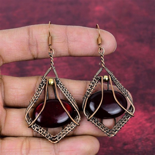 Red Fire Labradorite Earrings, Handmade Copper Wire Wrapped Jewelry - Etsy