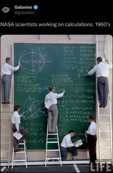 NASA scientists working on calculations in the 1960s