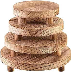 Geetery 4 Pcs Wooden Risers for Display Wood Pedestal Stand Mini Tray Stand Round Wooden Pedestal Holder Rustic Riser for Decor Tiered Tray Decor Home Kitchen, 5/6/7/8 Inch(Light Brown)