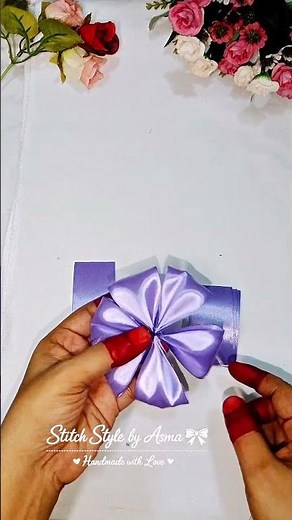 🌸 Beautiful Purple & White Satin Ribbon Flower 🌸 | Easy DIY Ribbon Craft ✨