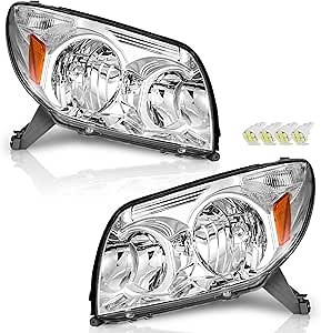 WEELMOTO for 2003-2005 Toyota 4Runner Headlights Replacement for 03-05 Toyota 4Runner Headlight with Chrome Housing Amber Reflector with T10 LED Bulbs