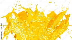 Beautiful Orange Juice Splashes in Slow Motion and Freeze Motion, Green Screen. Flying Through Drops. Useful for Titles and Intro. 3d Animation Food and Health Concept. 4k UHD 3840x2160.