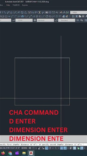 Chamfer Command in AutoCAD (CHA) | Easy Corner Cut 🚀 #autocad #tips
