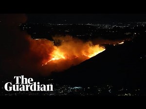 Aerial footage shows wildfire burning in Hollywood Hills