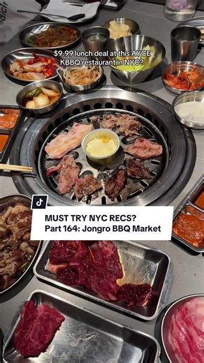 $9.99 LUNCH AT THIS ALL YOU CAN EAT KBBQ RESTAURANT IN NYC? This VIRAL AYCE Korean BBQ spot has opened a location in Bryant Park after its location opening in Koreatown, and they're offering an affordable lunch deal! They also have their classic AYCE premium meats lunch deal for $38.95pp, which comes with UNLIMTED meats, banchan, and sides like Kimichi stew, Cold Noodles, and Bibimbap!📍Jongro BBQ Market (Midtown Bryant Park location) #nyc #newyorkcity #nycrestaurants #kbbq #koreanfood