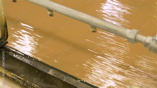 Cardboard making machine. Softwood pulp is fed into the cardboard making machine. Close-up