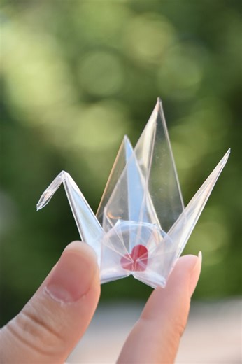 Transparent Orizuru Crane With Paper Heart Love Cute Origami Wedding Cake Topper Valentines Birthday Unique Japanese Party Decor Reception - Etsy