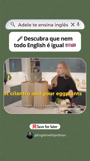 Você acha que manda bem no inglês? 👀 Então prepara o chá (ou o café!) e veja como até as palavras mais simples viram motivo de confusão entre americanos e britânicos! 😅 🗽 American English 🇺🇸 → 🎩 British English 🇬🇧 → 🇧🇷 Português 🍆 Eggplant → Aubergine → Berinjela 🌿 Cilantro → Coriander → Coentro 🍪 Cookie → Biscuit → Biscoito 🍟 Fries → Chips → Batatas fritas 🍿 Chips → Crisps → Batatinhas de pacote 🍬 Candy → Sweets → Doces 🎥 Movie theater → Cinema → Cinema 🏠 Apartment → Flat → Ap