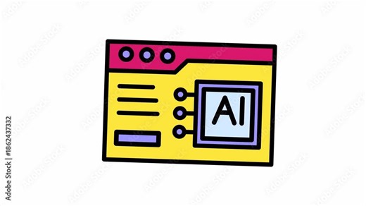 Colorful Cartoon AI Software Interface Icon on White Background - Simple Artificial Intelligence Program Window Graphic