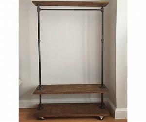 Garment Rack. Industrial Pipe Clothing and Garment Rack. Iron Pipe Rack, Rolling Clothing Rack, Loft Clothing and Shoe Rack, Rustic Wood - Etsy