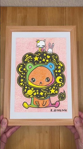 【癒し、ヒーリング】カラフルな可愛いライオンと猫とウサギの絵！この絵を好きと言ってくれる人に届け #癒し #かわいい #イラスト #動物画 #猫 #猫の絵 #アート #色鉛筆 #shorts