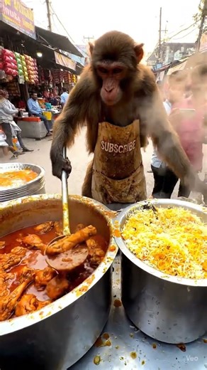 Monkey Chef Serving Chicken Curry 🐒🍗