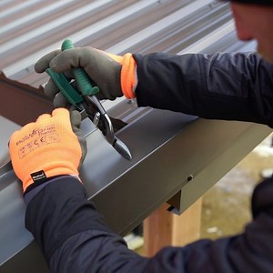 Using the right snip at the right time for the cut you are working on is extremely important to achieve the look you want. If you’ve cut metal, has your cut edge been wavy or less than desirable? It might just be a case of using the wrong color snip?? Most people assume reds are for right handed people and greens are for lefties. I used to think the same thing. This is a gable trim detail that caps the end of our gutter. I hope this helps someone out. Make sure you are following along for more t