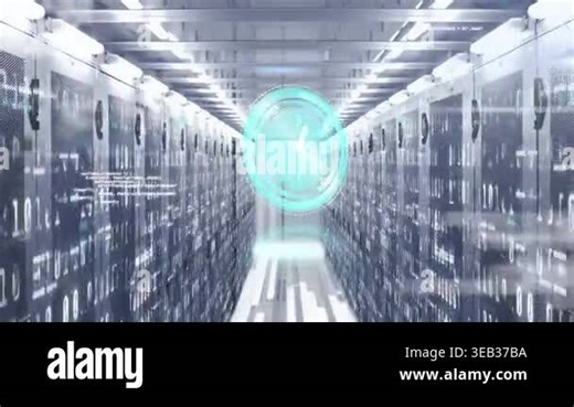 Animation of ticking clock and data processing against computer server room. Computer interface and business data storage technology concept Stock Video Footage - Alamy