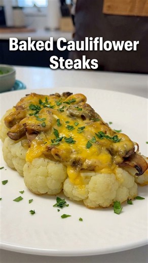 Baked Cauliflower "Steaks" with Mushrooms & Melted Cheese 🧀 #food #cooking #comfortfood #eat