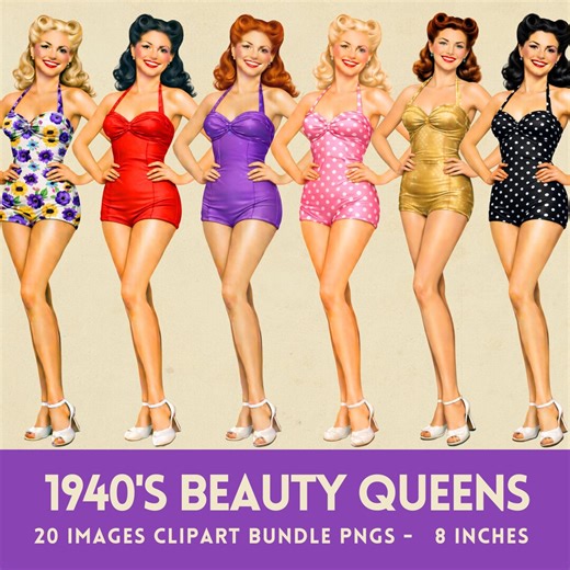 1940s Swimsuit Clipart Beauty Pageant Clipart: Vintage Pin up Girls (digital Download) - Etsy Canada