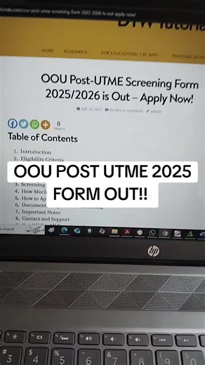 OOU POST UTME 2025 Form Now Available