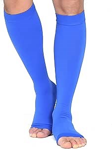 Knee High Compression Stockings, Firm Support 20-30 mmHg Opaque Maternity Pregnancy Compression Socks, Open-Toe, Ankle & Arch Support, Swelling, Varicose Veins, Edema, 1 Pair Blue 3XL
