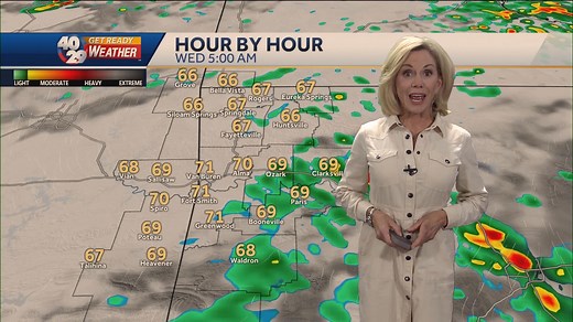 Laura Huckabee has the latest hour-by-hour ahead of severe weather chances today. | 40/29 News -- Fort Smith & Fayetteville, Arkansas