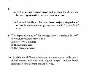 a) Define measurement error and explain the difference between ... | Filo