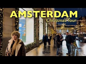 Amsterdam Central Walk | Christmas Window Shopping, Skating & Christmas Vibes (4K)