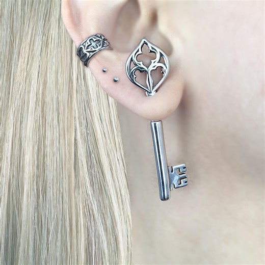 Gothic Cathedral Key Ear Jacket , Keys Earrings, Front Back Studs, Stainless Steel Jewelry - Etsy