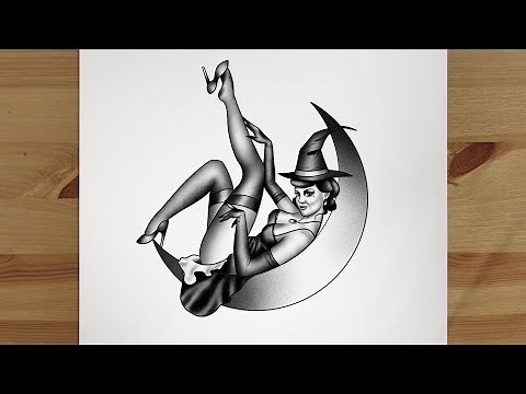 How to Draw a Girl Witch Sitting on the Moon Pin Up | 2 | Step by Step Drawing | Easy way to Draw