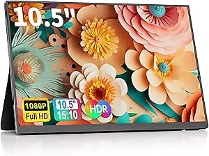 10.5''Portable Monitor for latop ,2K FHD 60HZ Laptop Monitor Screen,USB-C and HDMI Inputs, Ultra-Slim IPS Panel with HDR and Premium Smart Cover & Speakers for Laptop,PC,Phone,PS4/5,Switch,Mac,Xbox
