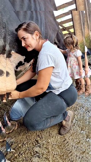 "Pure Joy: Hand-Milking with My Little Assistant" #rurallife #villagelife #cow #shorts #viralvideo