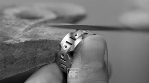 Making of BRIGGS men’s gold wedding band. ROCKFORD artisan meticulously filing and cleaning the ring before final polishing. SHOP at rfshop.us/2w1yIjY | Rockford Collection