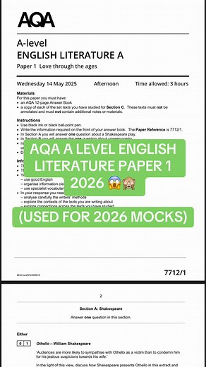 AQA A Level English Literature Paper 1 2026 Overview