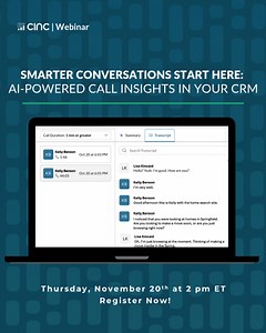 Ready to take your follow-up to the next level? CINC’s new AI-powered Call Transcription brings you: Instant clarity: See exactly what was said on every call Smarter coaching: Identify winning talk tracks Faster follow-up: AI summaries highlight next steps and lead intent Join us this Thursday to learn more! Register now at the link in our bio! | CINC