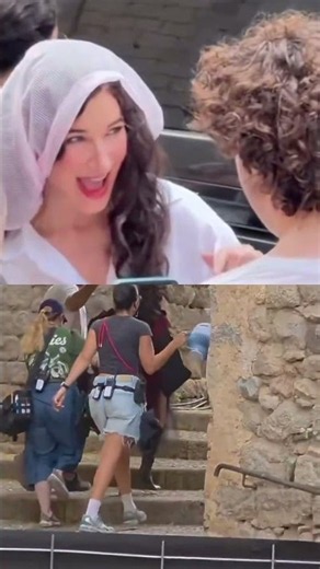 Kathryn Hahn (Mother Gothel) seen in costume for the first time on the Tangled Live-Action Set