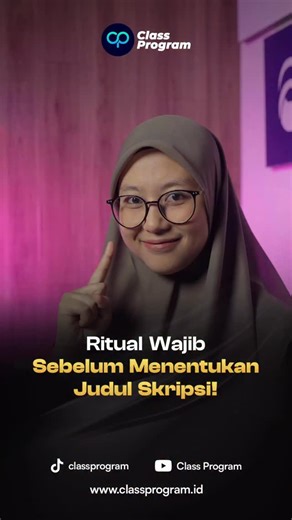 Nentuin judul skripsi, ngga boleh cuma dari asumsi! Kalau butuh teman diskusi, konsultasi aja di Bimbingan Skripsi Online (BSO) Class Program! Ambil paket Silver dan mulai pengalaman bimbingan yang berkesan, bersama Mentor S2 dan S3 terbaik pilihan kami. “Bersama Class Program, Semua Bisa Lulus Kuliah” #ClassProgram #Semuabisaluluskuliah #skripsi #mahasiswa #tips | Class Program