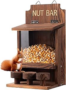 UBTKEY Squirrel Feeders for Outside Funny, Carbonized Wooden Chipmunk Feeders for Outside Tree, Squirrels Peanut Feeder Feeding Station Squirrel House, Assembly Required, 10.8 x 6.1 x 5.3 inches